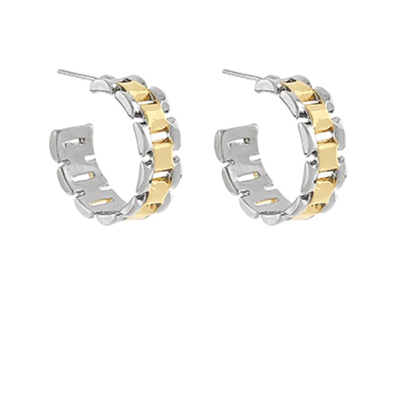 Twotone Watchband Style Hoops - Picture 1 of 1
